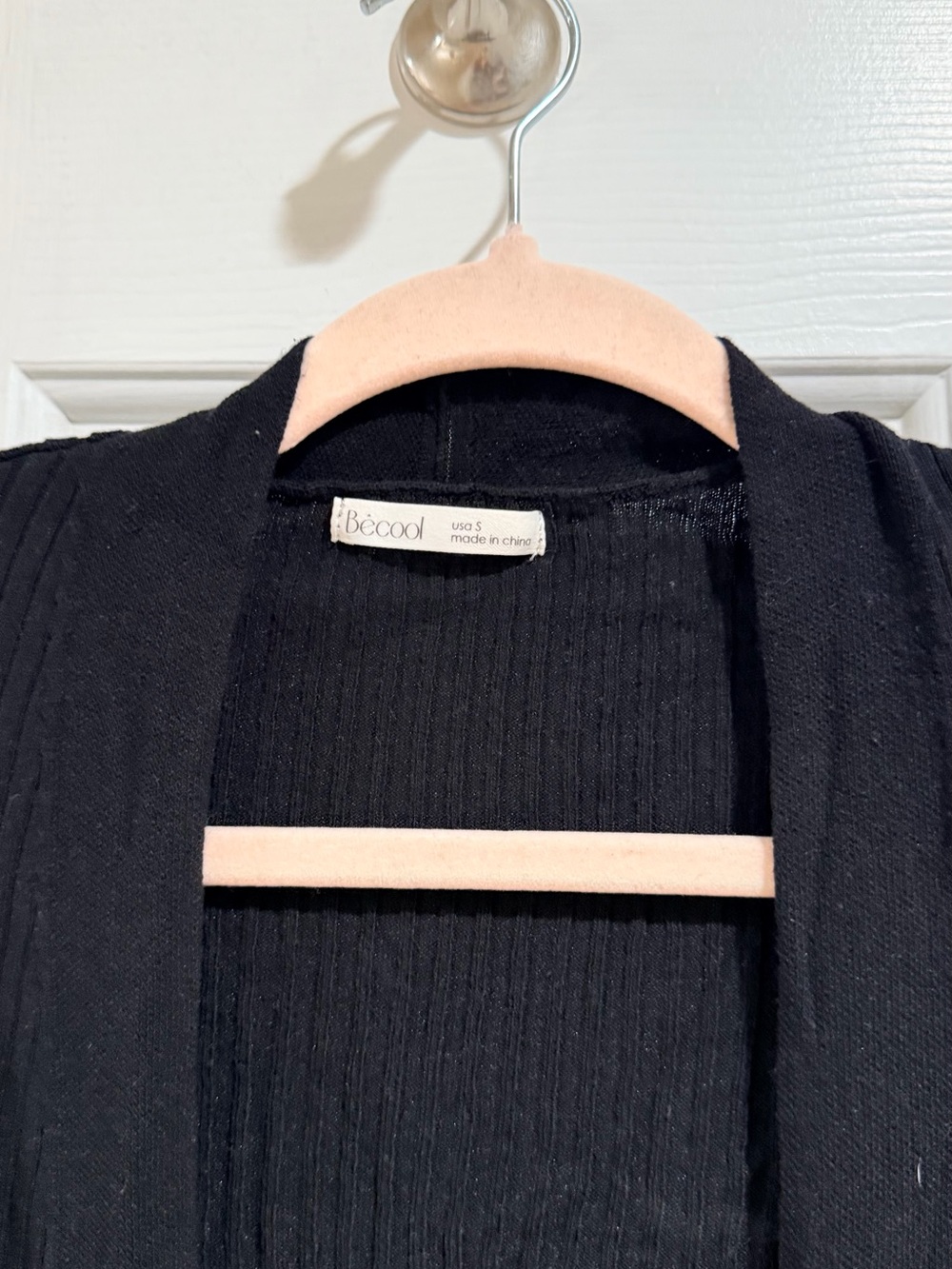 Classic Black Ribbed Open-Front Cardigan - Picture 2 of 2